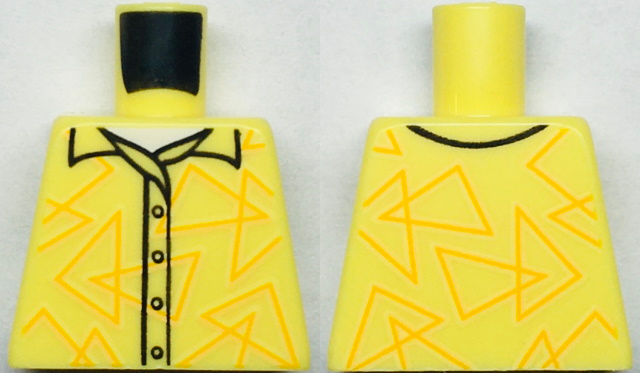Lego Torso Button Up Shirt with Bright Light Orange Triangles and White Undershirt Pattern