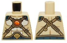 Lego Torso Bare Chest with Body Lines, Gold Crossing Straps and Blue Round Jewel (Chi) Pattern / Tan