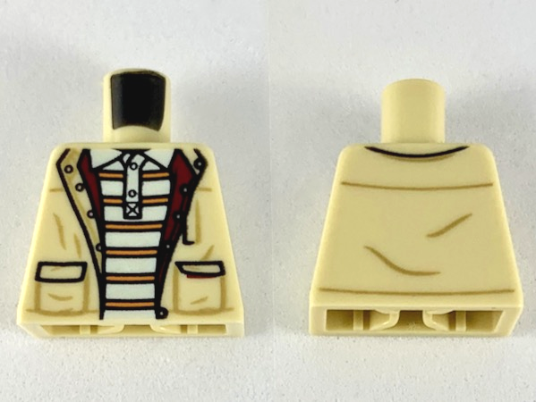 Lego Torso Jacket over White Polo Shirt with 6 Orange Stripes Pattern / Tan