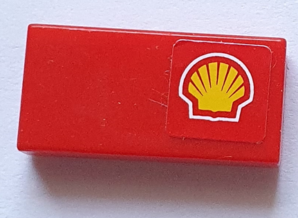 Lego Tile 1 x 2 with Shell Logo Pattern Model Right Side (Sticker) - Sets 8153 / 8155 / Red