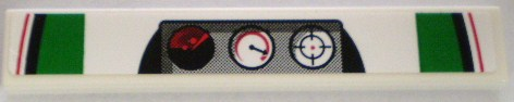 Lego Tile 1 x 6 with Gauges and Red, Black and Green Pattern (Sticker) - Set 8898 / White