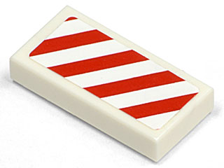 Lego Tile 1 x 2 with Diagonal Stripes Red Left Pattern (Sticker) - Set 7635