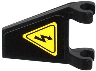 Lego Flag 2 x 2 Trapezoid with Flat Edge with Yellow Triangle Electricity Danger Sign Pattern (Sticker) - Set 70808 / Black