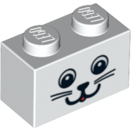 Lego Brick 1 x 2 with Animal Face Print / White