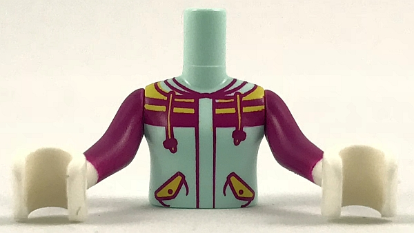 Lego Minidoll Torso Girl with Magenta and Light Aqua Ski Hoodie, Orange Trim, Magenta Arms and White Hands