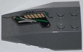 Lego Wedge 6 x 4 Triple Curved with Green and Silver Cables Pattern Model Left Side (Sticker) - Set 76009 / Dark Bluish Gray