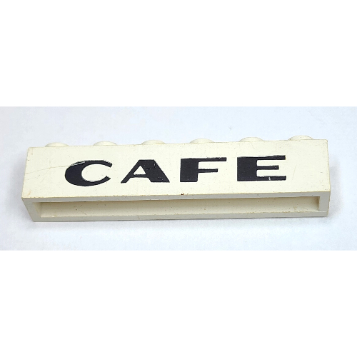 Lego Brick 1 x 6 with 'CAFE' Sans-Serif Thick Print / White