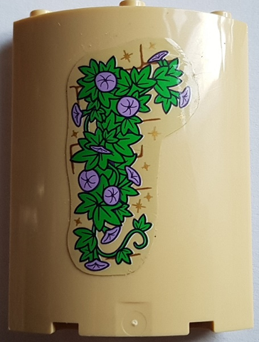 Lego Cylinder Quarter 4 x 4 x 6 with Bright Green Leaves, 11 Medium Lavender Flowers, Gold Sparkles and Bricks with Reddish Brown Mortar Pattern 1 (Sticker) - Set 43187 / Tan