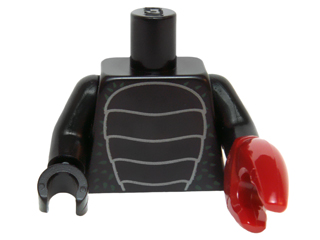 Lego Torso Insect with Shell with Scales and Dark Green Specks Pattern / Black Arms / Black Hand Right / Dark Red Crab Pincer Left