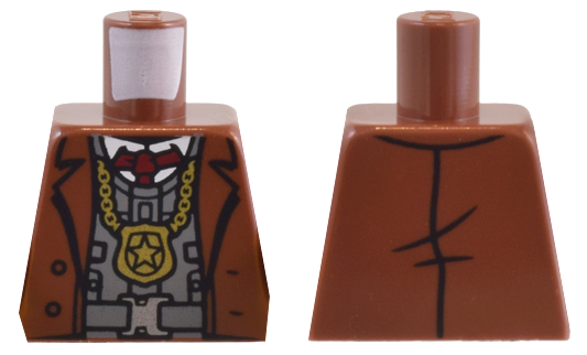 Lego Torso Suit Jacket, Dark Bluish Gray Vest, Dark Red Tie, and Gold Police Badge on Chain Pattern / Reddish Brown