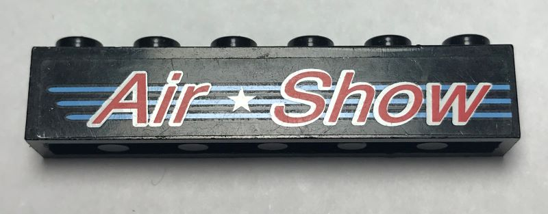 Lego Brick 1 x 6 with Red 'Air Show', White Star, and Medium Blue Lines Pattern Model Right Side (Sticker) - Set 6582