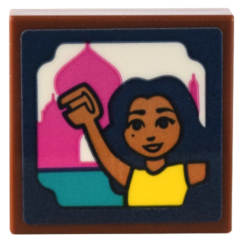 Lego Tile 2 x 2 with Picture of Friends Mini Doll Waving and Magenta Taj Mahal Pattern (Sticker) - Set 41732