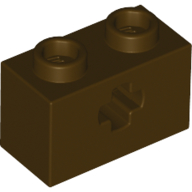 Lego Technic Brick 1 x 2 with Axle Hole Type 1 [+ Opening] and Bottom Pin / Dark Brown