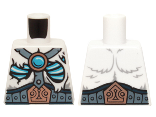 Lego Torso Fur with Sand Blue Belt and Straps, Copper Buckle, Glowing Bones and Dark Azure Round Jewel (Chi) Pattern / White