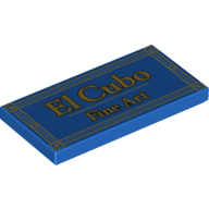 Lego Tile 2 x 4 with Gold 'EL CUBO FINE ART' Print / Blue