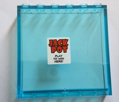 Lego Panel 1 x 6 x 5 with 'JACK POT PLAY TO WIN HERE!' Pattern (Sticker) - Set 71016 / Trans-Light Blue
