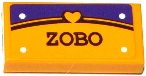 Lego Tile 1 x 2 with Heart, 'ZOBO' and 4 White Rivets Pattern (Sticker) - Set 41116