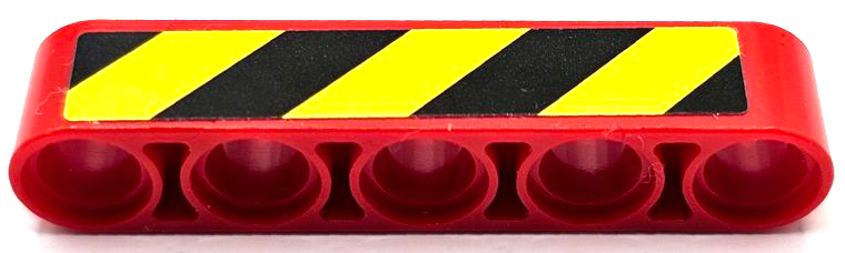 Lego Technic, Liftarm Thick 1 x 5 with Black and Yellow Danger Stripes Pattern Model Left Side (Sticker) - Set 42070 / Red