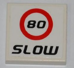 Lego Tile 2 x 2 with '80' and 'SLOW' Pattern (Sticker) - Set 8123 / White