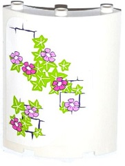 Lego Cylinder Quarter 4 x 4 x 6 with Bright Pink and Dark Pink Flowers, Leaves and Brick Wall Pattern on Left (Sticker) - Set 41052 / White