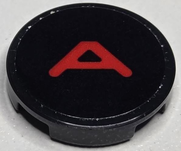 Lego Tile, Round 2 x 2 with Bottom Stud Holder with Red Capital Letter A Pattern (Sticker) - Set 40769