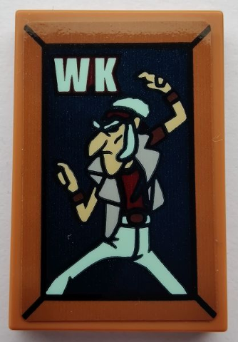 Lego Tile 2 x 3 with Frame, 'WK', Picture of Man on Dark Blue Background Pattern (Sticker) - Set 75551 / Medium Nougat