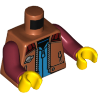 Lego Torso Jacket, Zippers, Medium Azure Jacket, Classic Space Logo Print, Dark Red Arms, Yellow Hands