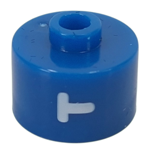 Lego Pen Bead, Round Long, Flat Edge with White 'T' Print / Blue