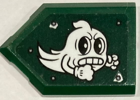Lego Tile, Modified 2 x 3 Pentagonal with Angry White Ghost and Rivets Pattern Model Right Side (Sticker) - Set 70434