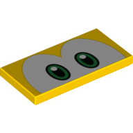 Lego Tile 2 x 4 with Green Eyes (Koopa Troopa) Print / Yellow