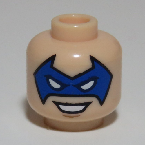 Lego Minifig Head Trickster, Blue Eyemask Pointed, Open Smile Print [Hollow Stud] / Light Nougat