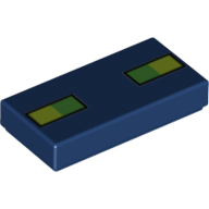 Lego Tile 1 x 2 with Pixelated Face / Lime/Green Squares print / Dark Blue