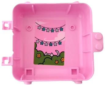 Lego Container, Box 3 x 8 x 6 2/3 Half Back with String of White and Dark Azure Stars, White Cat Hiding Behind Lime Bushes and Flowers Pattern (Sticker) - Set 41665 / Bright Pink