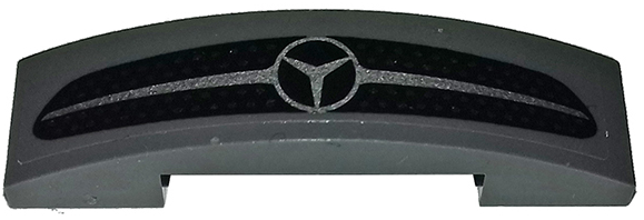 Lego Slope, Curved 4 x 1 x 2/3 Double with Mercedes-Benz Logo on Silver, Black and Dark Bluish Gray Car Grille Pattern (Sticker) - Set 75877 / Dark Bluish Gray