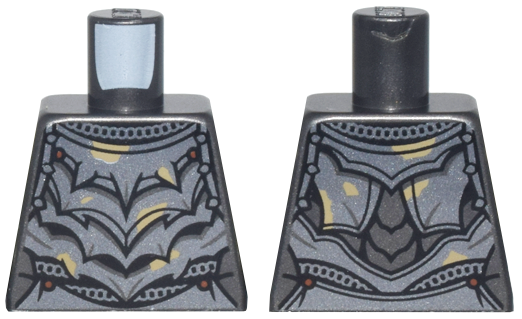 Lego Torso Dark Silver Crude Plate Mail Armor with Reddish Brown Rivets and Dark Tan Dirt Splotches Pattern / Pearl Dark Gray