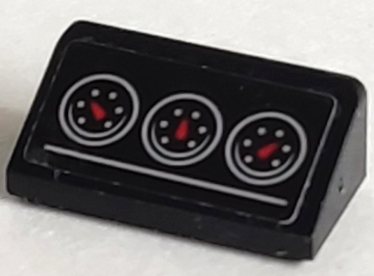 Lego Slope 30 1 x 2 x 2/3 with 3 Light Bluish Gray Gauges with Red Needles Pattern (Sticker) - Set 76906 / Black