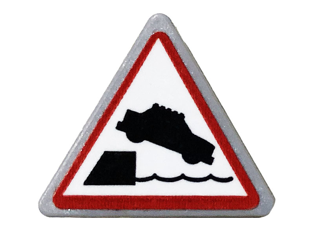 Lego Road Sign 2 x 2 Triangle with Clip with Car Falling into Water Pattern (Sticker) - Set 60213 / Light Bluish Gray