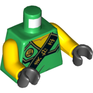 Lego Torso, Robe with Black Sash with Asian Characters and Gold Power Emblem Print, Yellow Arms, Black Hands