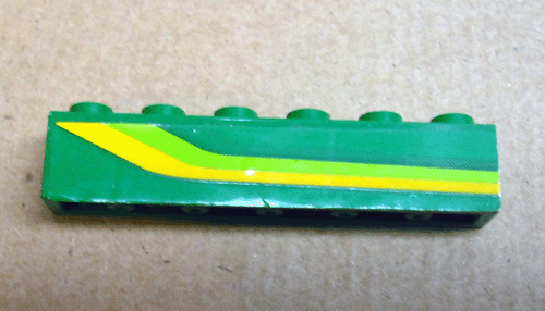 Lego Brick 1 x 6 with Lime and Yellow Stripes Pattern Model Right Side (Sticker) - Set 4589 / Green