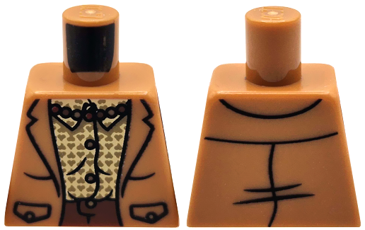 Lego Torso Jacket with Pockets, Tan Shirt with Dark Tan Hearts and Buttons, Pearl Necklace, Reddish Brown Pants Pattern / Medium Nougat