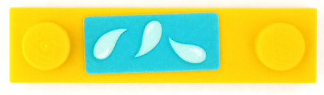Lego Plate, Modified 1 x 4 with 2 Studs with Groove with 3 Light Aqua Water Drops on Medium Azure Background Pattern (Sticker) - Set 41429 / Yellow