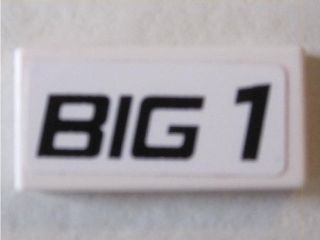 Lego Tile 1 x 2 with 'BIG 1' on White Background Pattern (Sticker) - Set 8495