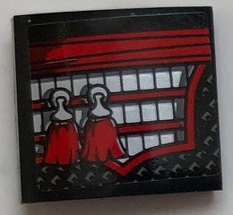 Lego Slope, Curved 2 x 2 x 2/3 with Red Sash, Silver and Red Armor, and 2 Red Tassels Pattern Model Right Side (Sticker) - Set 70669 / Black