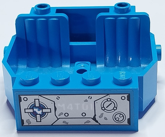 Lego Vehicle, Base 6 x 5 x 2 with 2 Seats with Silver Metal Plates with Light, Controls, Rivets and White 'M4T01' Pattern (Sticker) - Set 70436