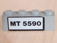Lego Brick 1 x 4 with Black 'MT 5590' Pattern (Sticker) - Set 5590 / Light Gray
