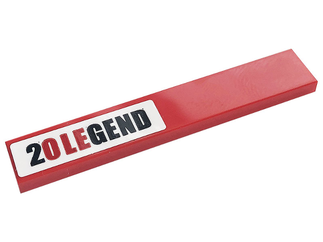Lego Tile 1 x 6 with '20 LEGEND' on White Background Pattern (Sticker) - Set 10272 / Red