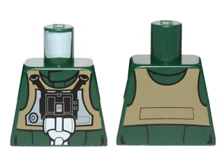 Lego Torso SW Rebel A-wing Pilot with Dark Tan Vest and Black Front Panel with Breathing Apparatus Pattern / Dark Green