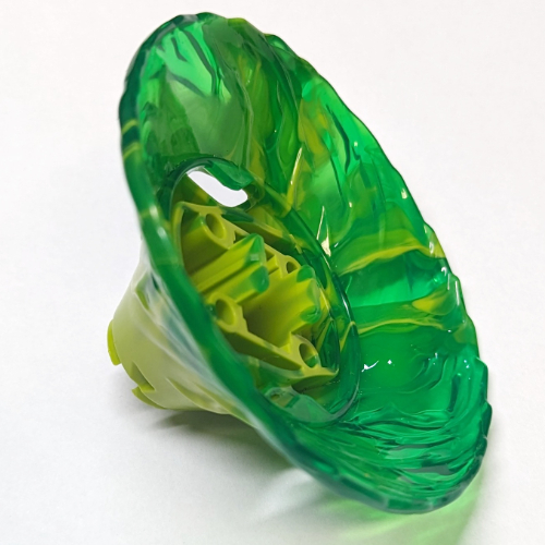 Lego Brick Round Cone Spinner with Marbled Trans-Green Pattern / Lime