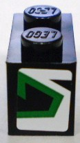 Lego Brick 1 x 2 with Green and Black Pattern on EndModel Left Side (Sticker) - Set 8898 / Black