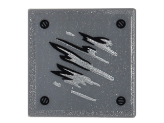 Lego Road Sign 2 x 2 Square with Open O Clip with Black and Silver Scratches and Screw Heads Pattern 2 (Sticker) - Set 76050